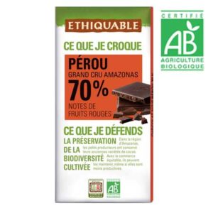 Chocolat Noir 70% Notes de fruits rouges - Cacao Pérou Bio 100g
