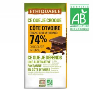Chocolat noir 74% cacao Côte d'Ivoire BIO 100g
