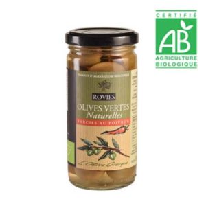 Olives vertes farcies aux poivrons BIO Bocal 350grs