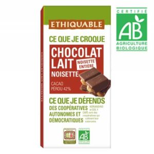 Chocolat lait Pérou Noisettes Entiéres Bio 180gr