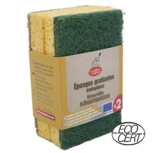 Lot de 2 éponges grattantes écologiques verte et marron