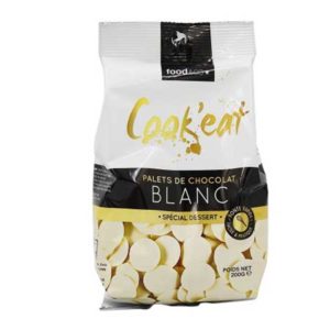 Palets de chocolat blanc dessert. sachet 200g