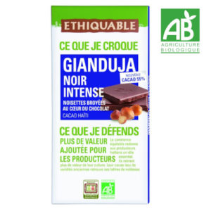 Chocolat Noir Gianduja Intense noisettes broyées 55% BIO 100 grs